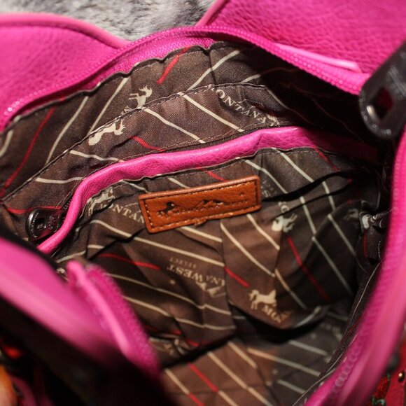 Montana West Western Hot Pink Handbag Silver Belt Buckle Hippie Fringe Purse - Picture 9 of 12